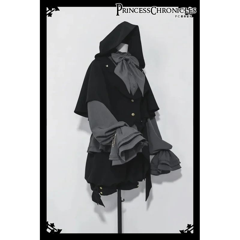 w;3.c\6;h'8/~ Run~Ouji Lolita Jacket /Short Pants /Blouse Vintage Dark Cute Cool Sa Coat Rabbit Ear Hood Set 5'u.9;m\4/p