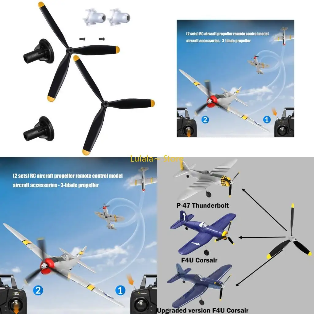 Y4QA 2 Set Triple Blade Plastic Propeller Set for Remote Control Plane Upgrades