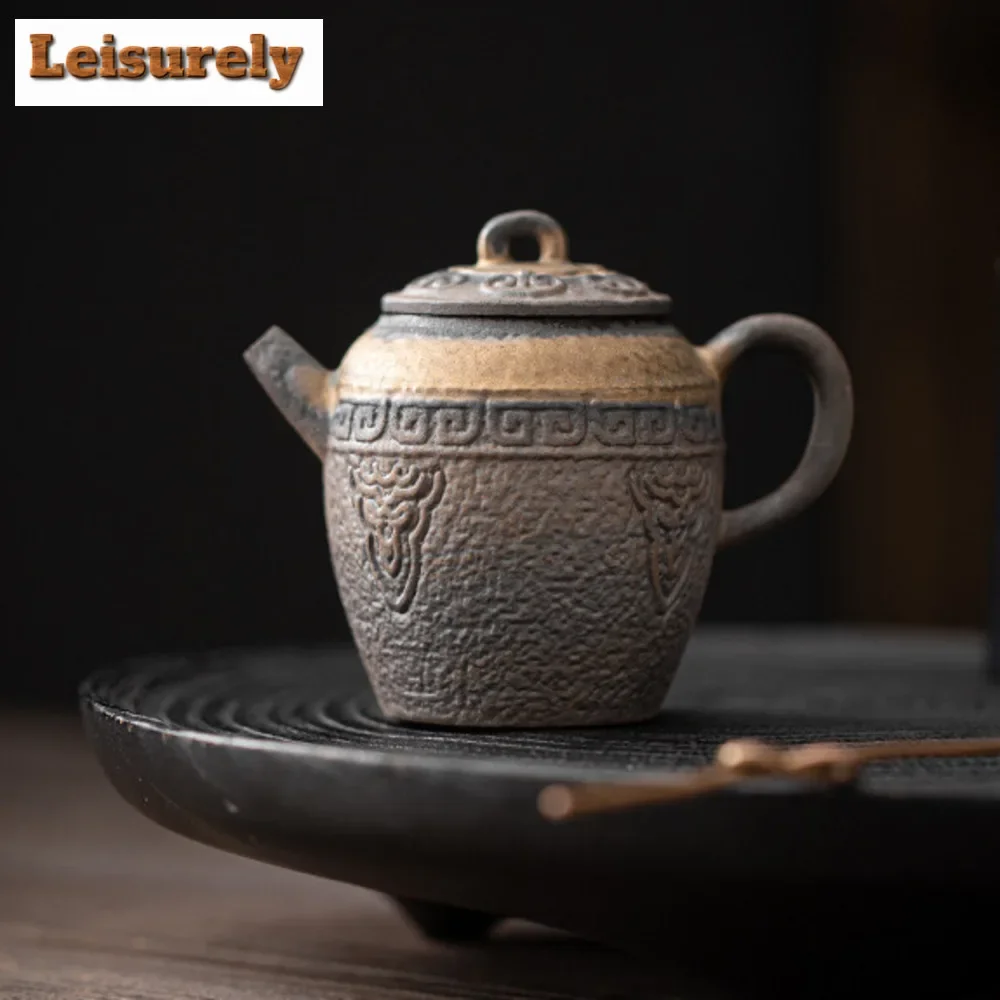 

180ml Handmade Old Rock Mud Teapot Retro Gilded Iron Glazed Pot Zen Tea Maker Kettle with Infuser Dahongpao Tableware Decoration