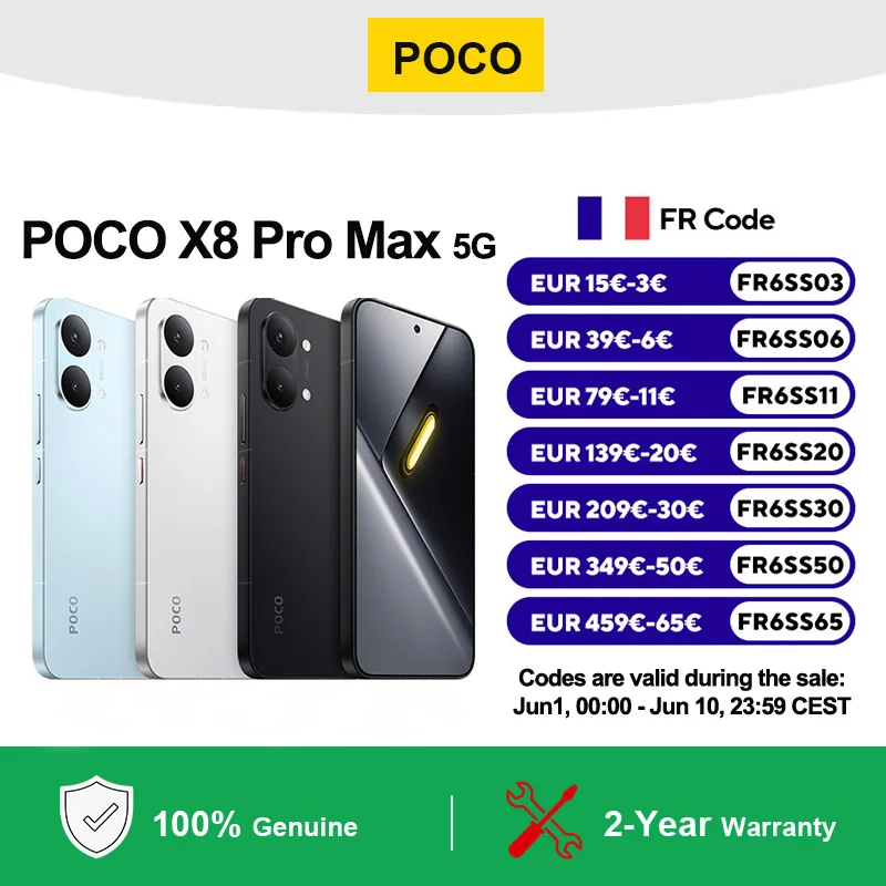 Version globale du smartphone POCO X8 Pro Max 5G, écran de 6,83 pouces, MediaTek Dimensity 9500s, batterie de 8500 mAh