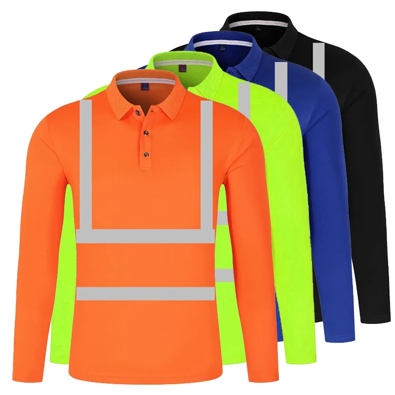 Hi Vis Safety Work Polo Shirt Reflective Construction Shirts for Men Women Quick Dry Long Sleeve Shirt Men Outdoor