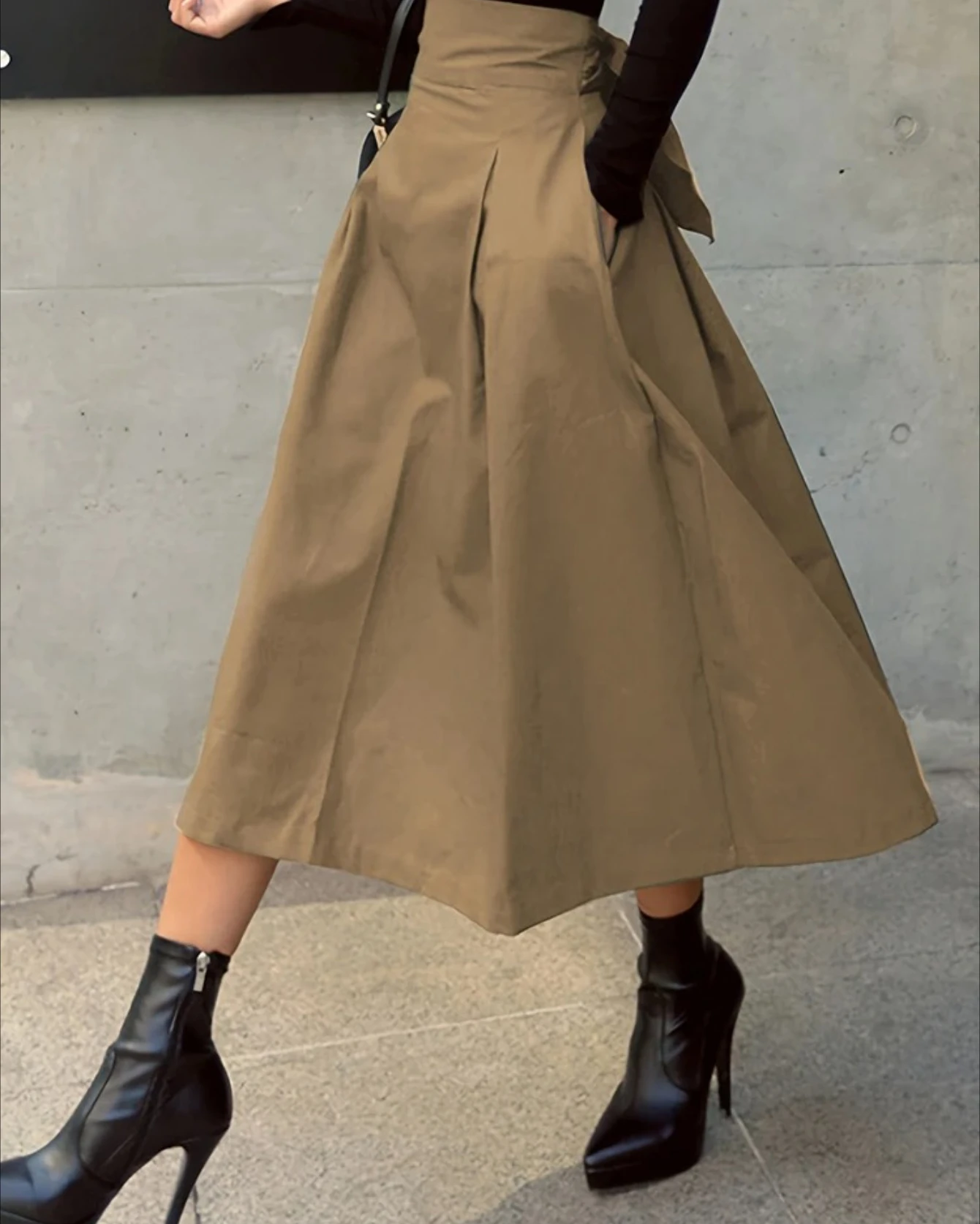 Faldas acampanadas lisas y elegantes para mujer, falda larga de cintura alta elástica con lazo, ropa de mujer, faldas para mujer