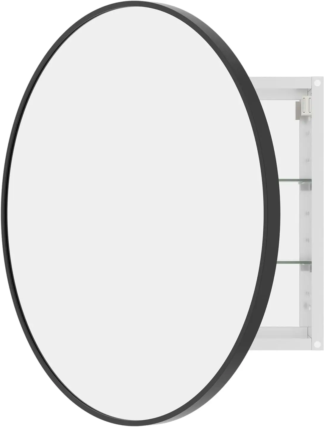 Bathroom Medicine Cabinet with Mirror, 28 Inch Black Round Mirror Medicine Mabinet Wall Mounted with Aluminum Alloy Metal Framed