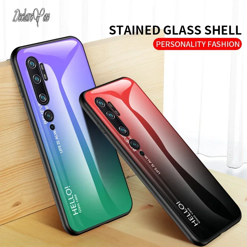 Cover For Xiaomi Mi Note 10 Lite Covers DECLAREYAO Hard Coque For Xiaomi Mi CC9 Pro CC9e Case Tempered Glass Silicone Soft Edge