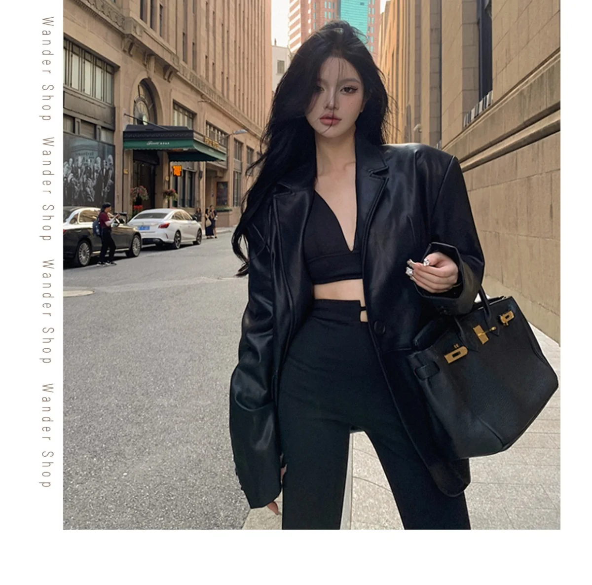 Street INS Cool Leather Jacket Suit Jacket Women\'s Loose Oversize Jacket PU Leather Temperament Retro Locomotive Suit Hot Sale