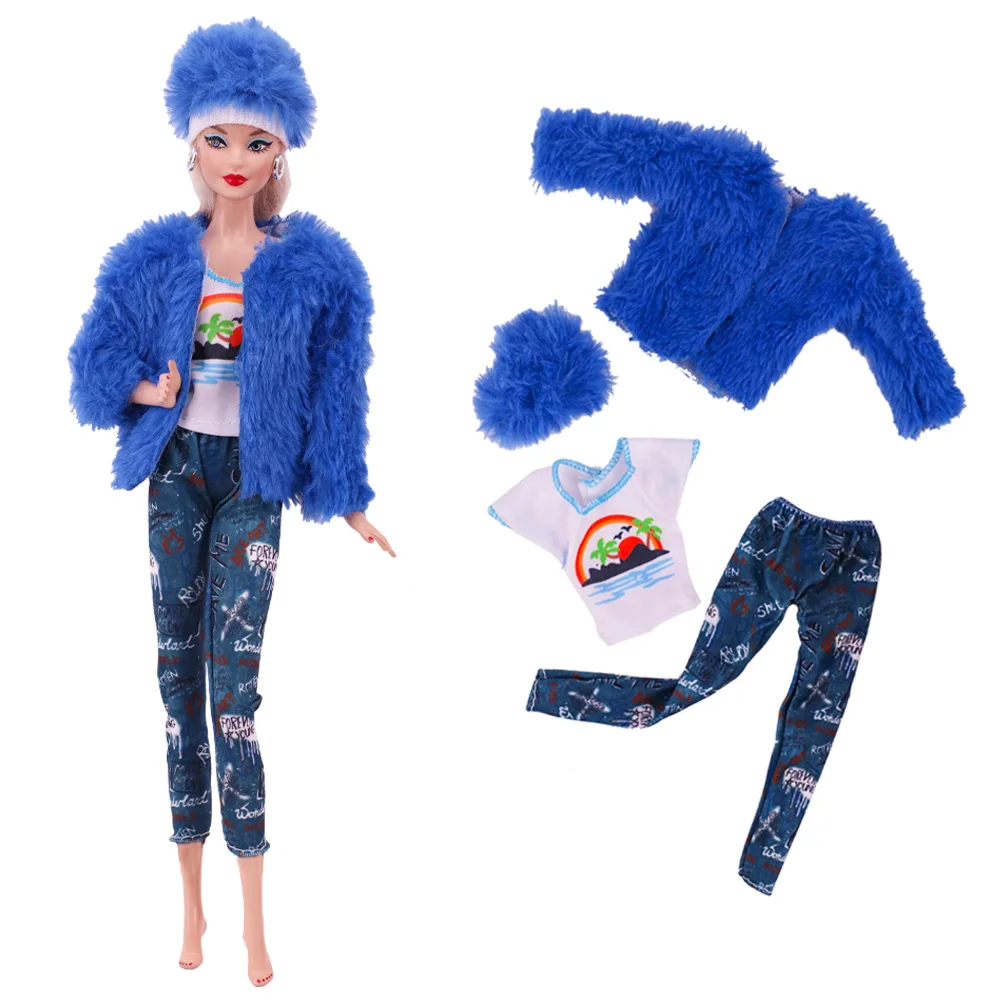 Barbies Doll Clothes Plush Jacket + Fashionable Suit Skirt +Plush Hat Suitable For 11.8inch  Doll Casual Clothing Christmas Gift