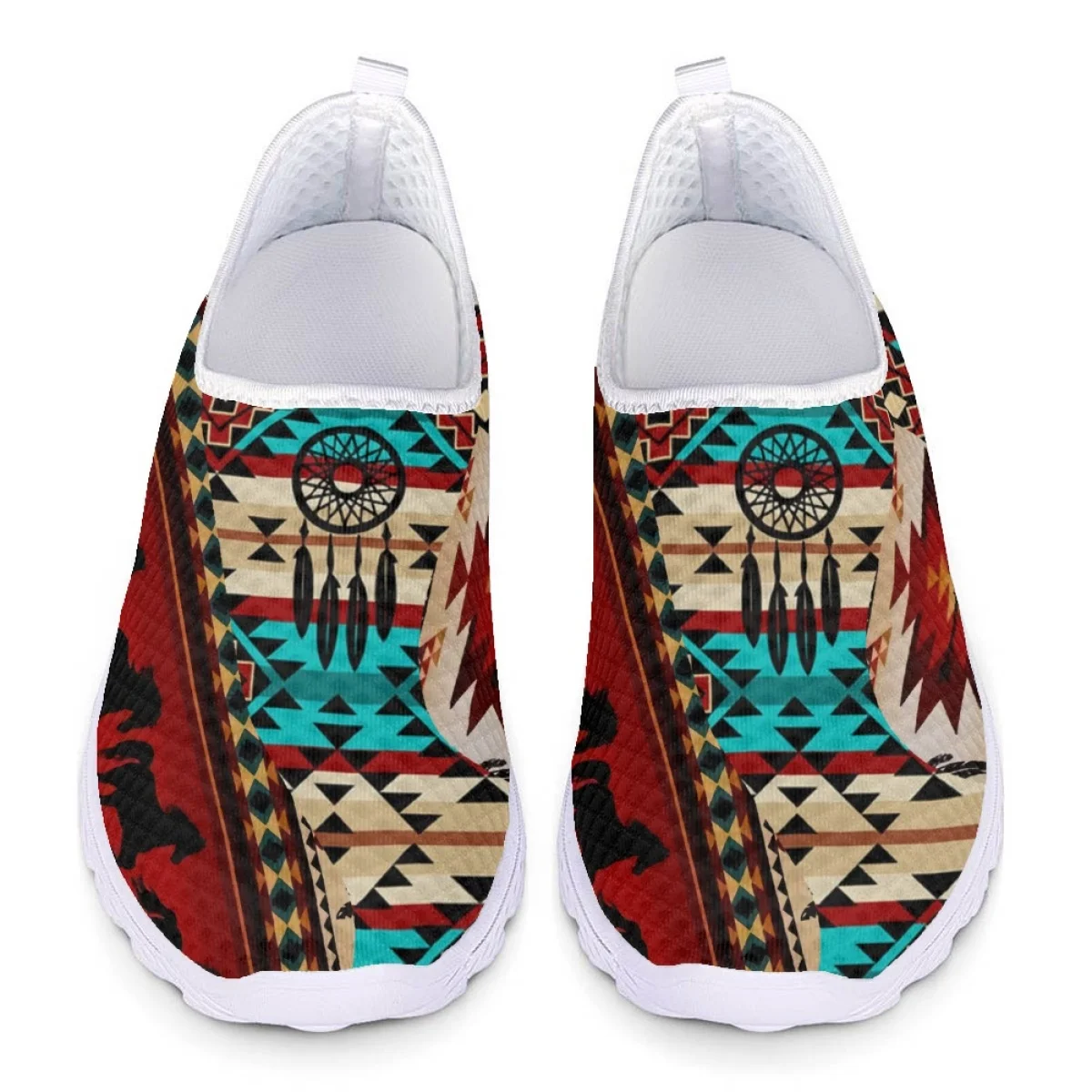 Summer Breathable Mesh Shoes Tribal Aztec Design Women's Flat Shoes Casual Slip-on Sneaker Horse Tribal Girl Zapatos De Mujer
