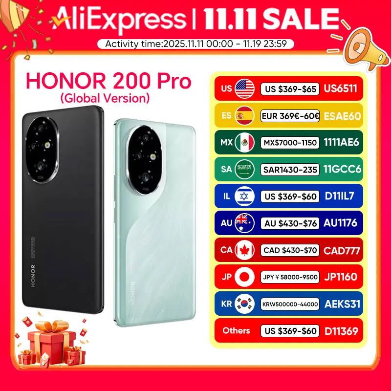 HONOR 200 Pro Global Version 6.78'' 5G Smartphone Snapdragon 8s Gen 3 120Hz AMOLED Display 5200mAh Battery 100W SuperCharge