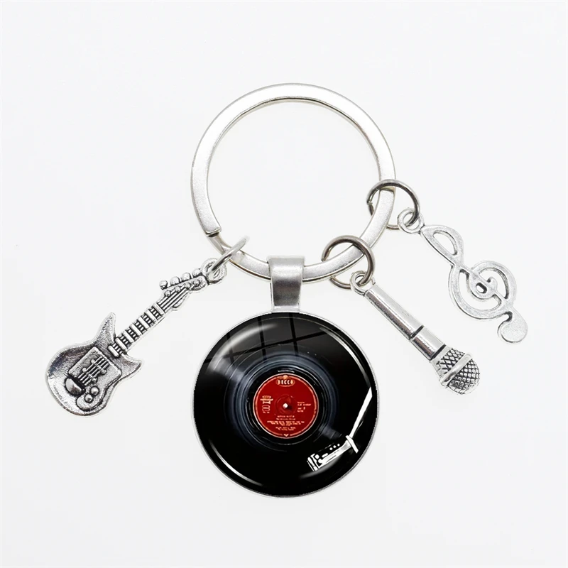 Creative Gramophone Music Themed Keychain Ring Charm Music Retro Vinyl Keychain Vinyl Record Picture Musician Accessories Gift
