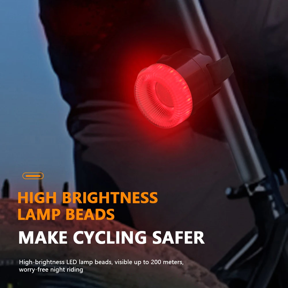 LED Colorful Bike Tail Light Type-C Rechargeable Colorful Warning Rear Light MTB Bike 8 Gear Modes Tail Lamp Cycling Accessories