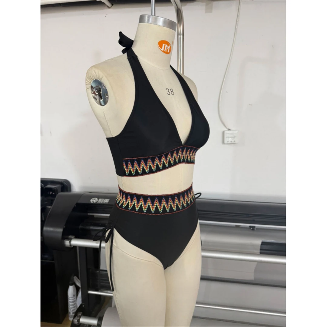 S - XXL Neuer bedruckter Neckholder-Badeanzug für Damen, Bikini mit hoher Taille, zweiteiliger Bikini-Set, Badebekleidung, Badeanzug, Schwimmanzug V8243 – Detail 9