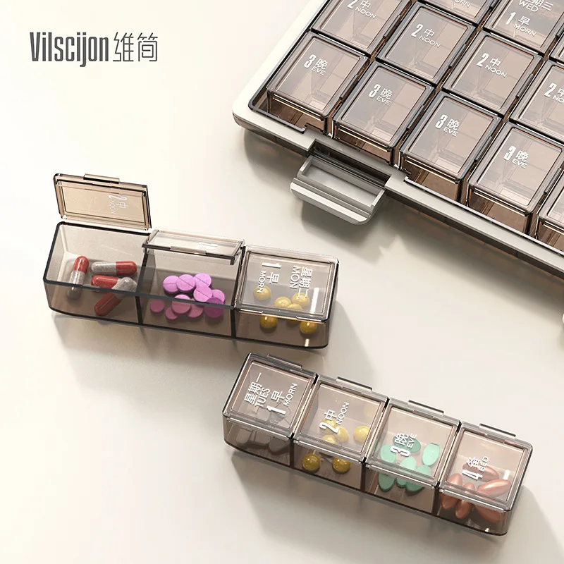 Portable Weekly 7 Days Pill Case Colorful Design Stackable 3/4 Times a Day Medicine Storage Dispenser/Plastic Pill Organizer Box