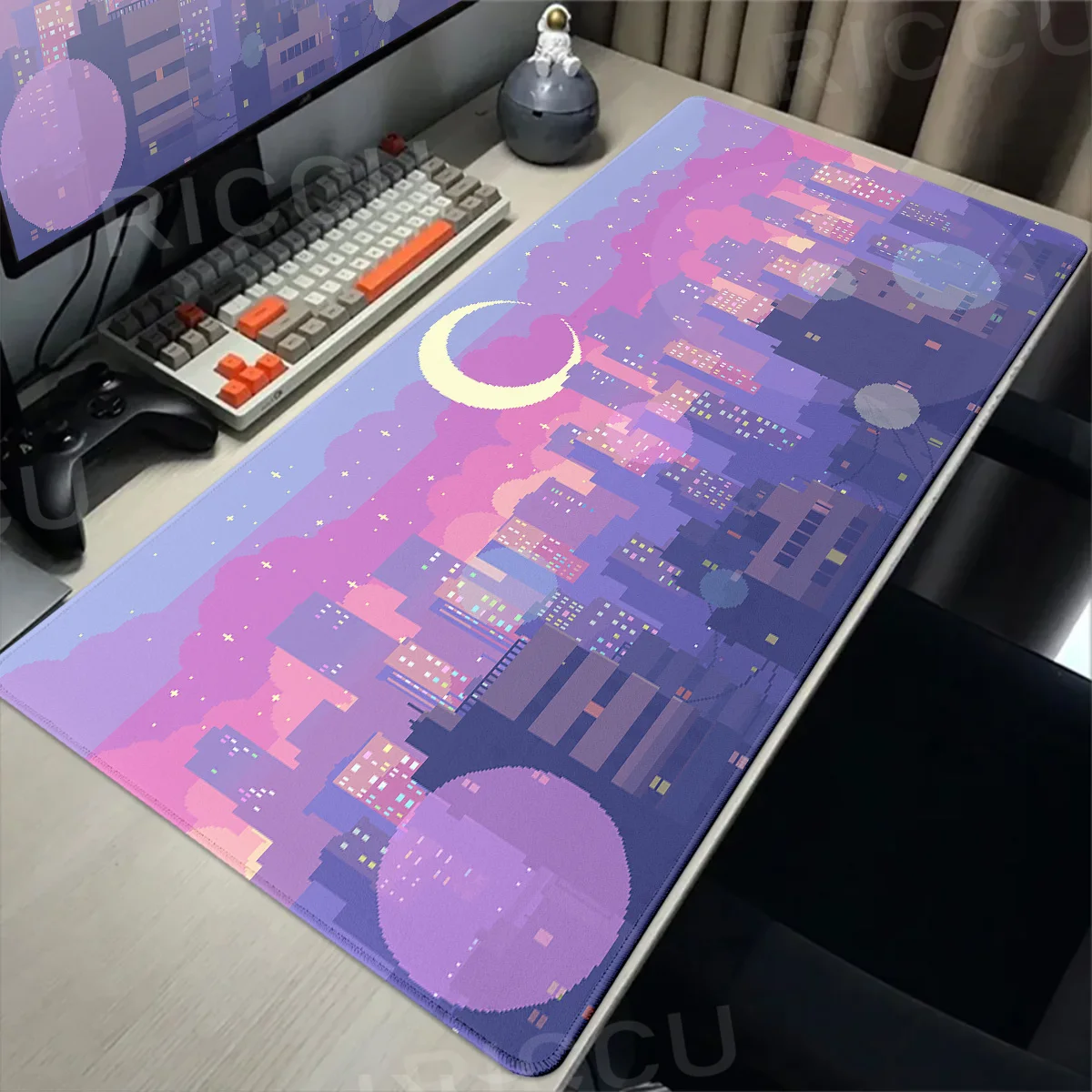 Piksel sanat bulutlu gökyüzü Mousepad sevimli Mouse Pad Kawaii XXL e-spor masa pedi genişletilmiş oyun klavye matı büyük pembe mor DeskMat