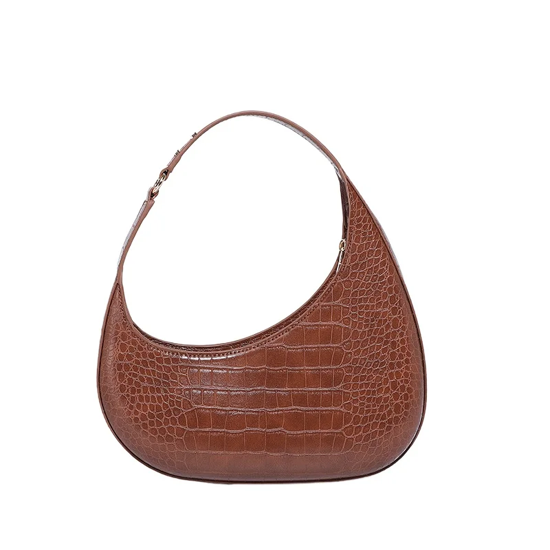 

Autumn Vintage Crescent-shaped Bag Crocodile Pattern Small Half Moon Bag for Women Versatile Commuting Underarm Handbags Purses