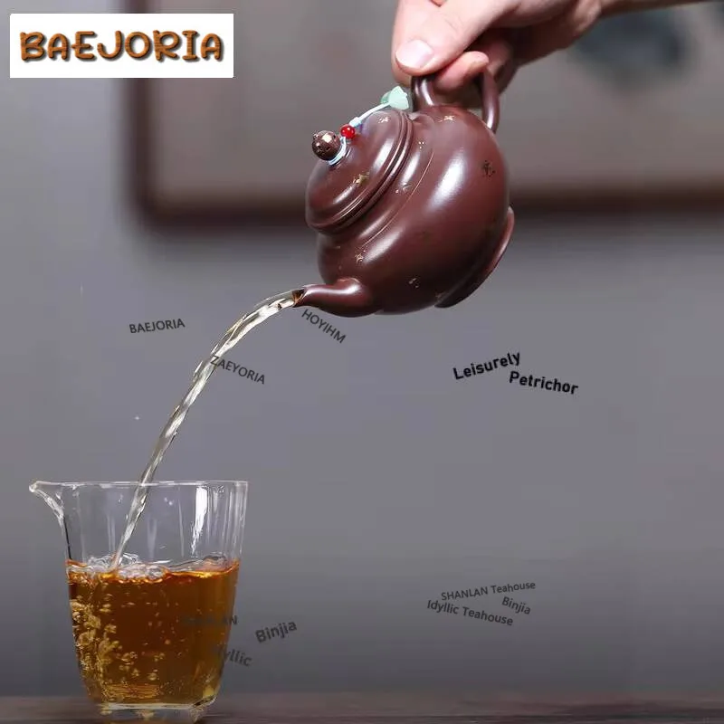 300ml Boutique Yixing Purple Clay Teapots Handmade Sprinkle Gold Pot Raw Ore Purple Zhu Mud Kettle Zisha Tea Set Tea Services