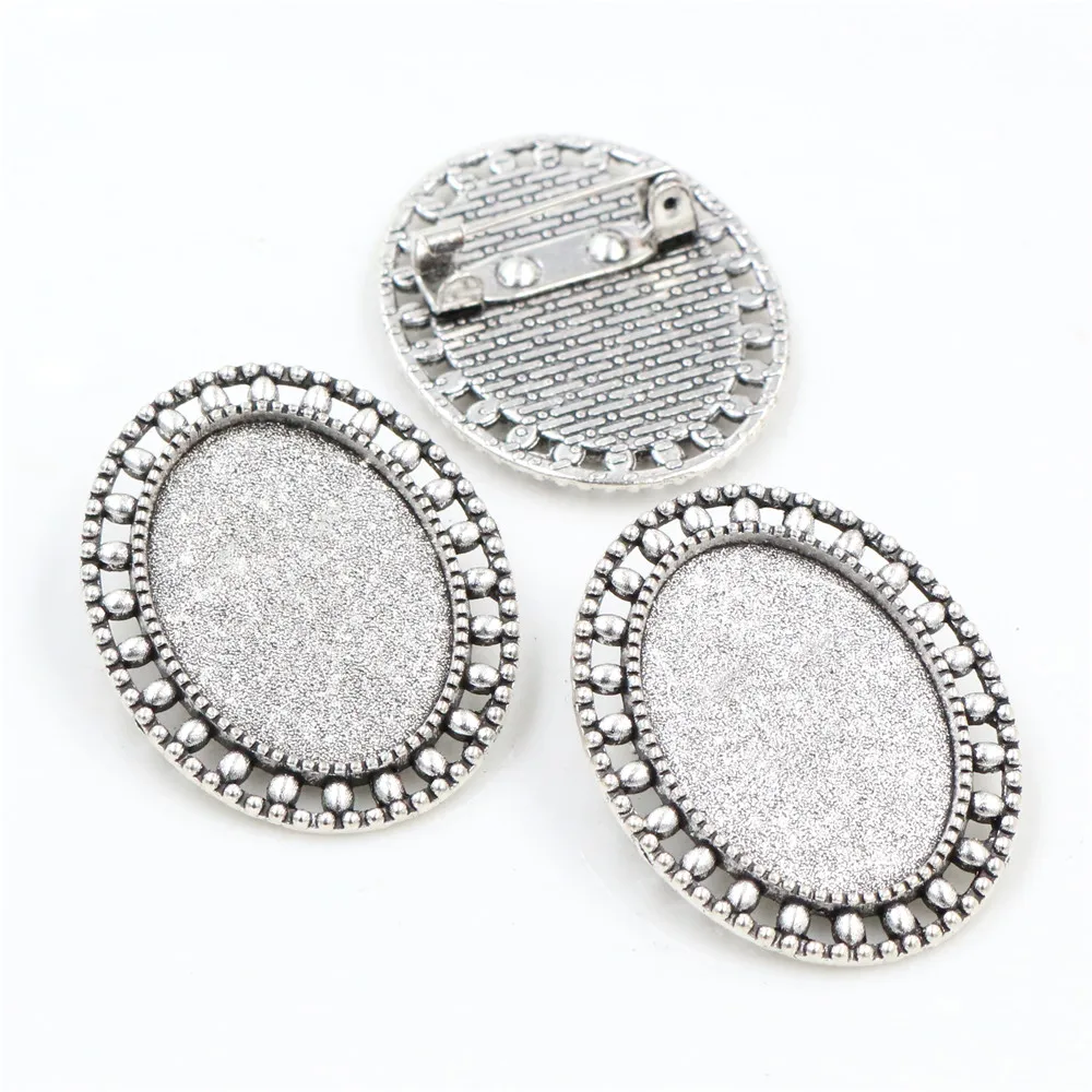 5pcs 18x25mm Inner Size 3 Colors Plated Brooch Pin Classic Style Cameo Cabochon Base Setting