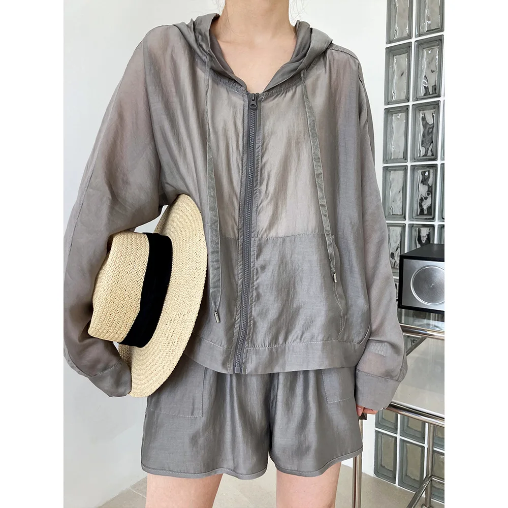 Women Clothing Hooded Sun Protection Clothing Shorts Casual Two-piece Set 2024 Summer Light Outdoor Sports and Leisure Suit