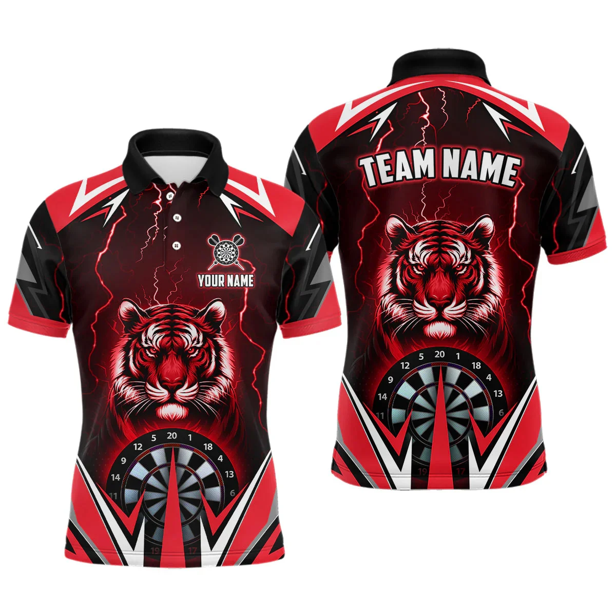 Personalized Name Tiger Thunder Lightning & Darts Board Fire Flame 3D Printed Men Summer Polo Shirt Short Sleeve Shirts XKP01