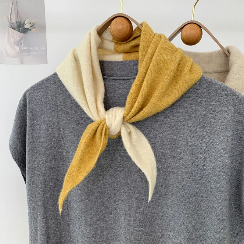 

New simple color-blocked wool blend scarf women, winter knitted versatile Korean-style elegant warm neck and should