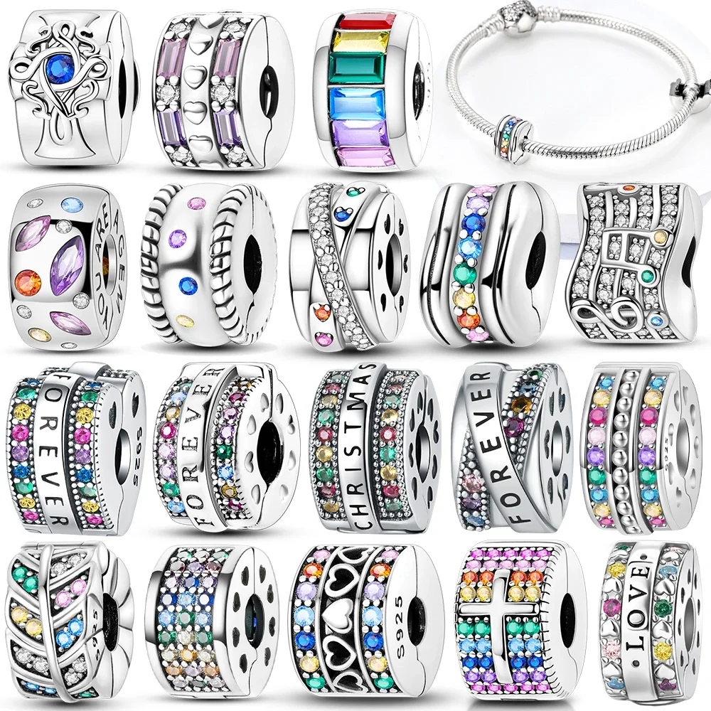 S925 Silver Original Charms Colored Zircon Heart Love Leaves Forever Beads Fit Bracelet Women Diy Fine Delicate Gift Accessory
