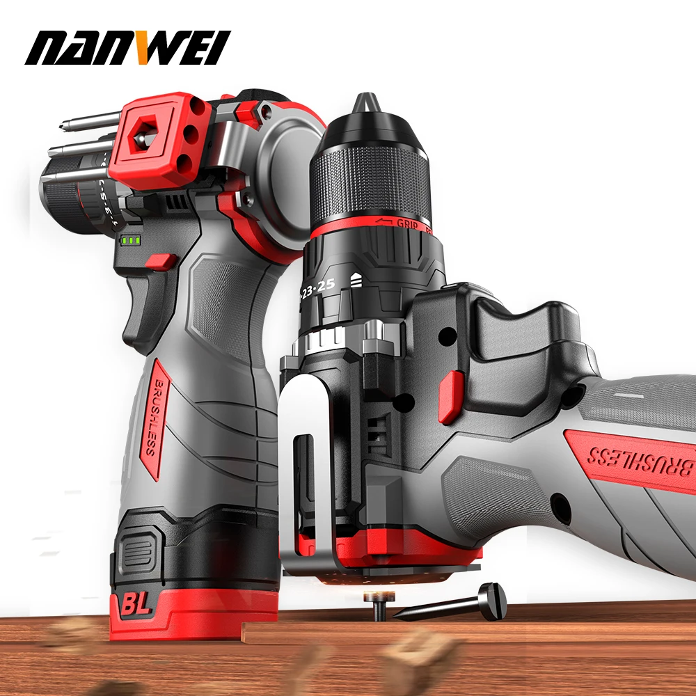 NANWEI 16.8V Brushless Knockout Impact Drill 45NM Home Use Electric Drill Metal Ratchet Collet