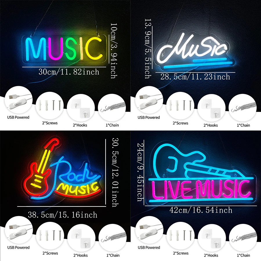 Music Neon Sign For Wall Decor,Light Up Sign For Music Studio Decor,Bedroom,Living Room,Game Room,Best Gift For Music Lover view 2