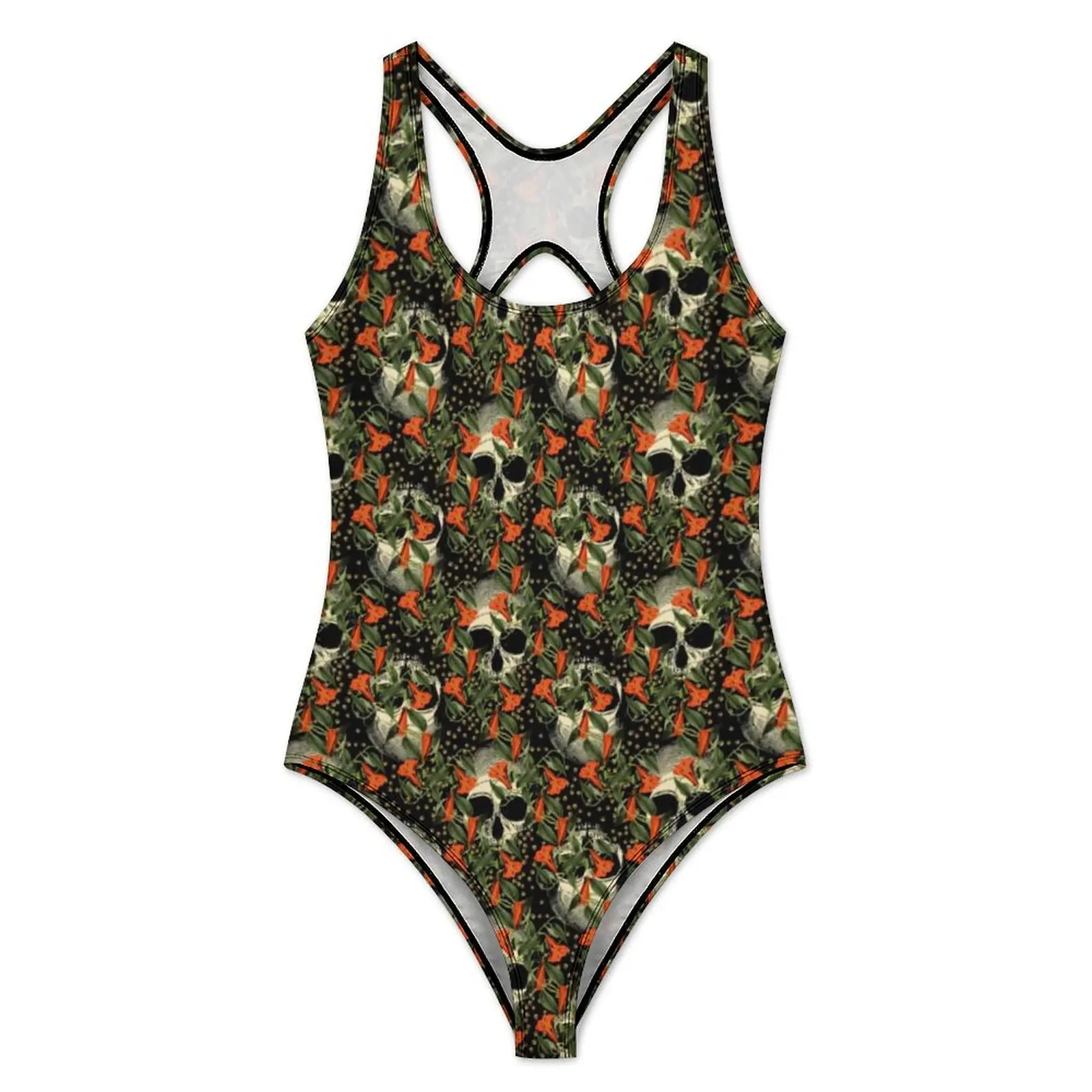 Flowers Skull Art Swimsuit Sexy Skulls In The Garden One Piece Swimwear Push Up Swimsuits Retro Holiday Swim Beach Wear