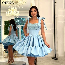 OEING Elegant Short Party Dresses Sweetheart Spaghetti Straps Corset Back Prom Dress Glitter Pleated Ball Gown Vestidos De Gala