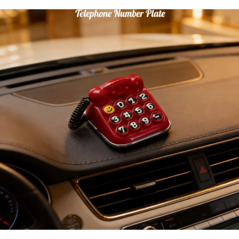 

1set Super mini retro temporary parking number plate Creative car ornaments Typewriter keyboard telephone logo Hidden Number