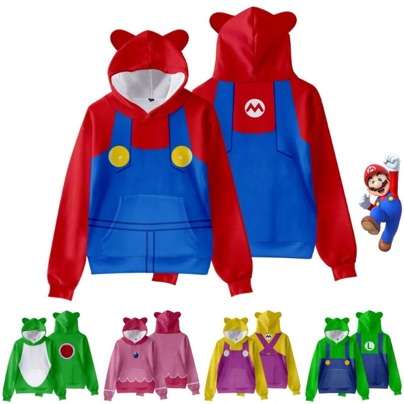 Super Marios Bros felpe con cappuccio Cosplay per adulti e bambini Costume Bowser Yoshi Peach Luigi 3D Print felpa con cappuccio uomo donna