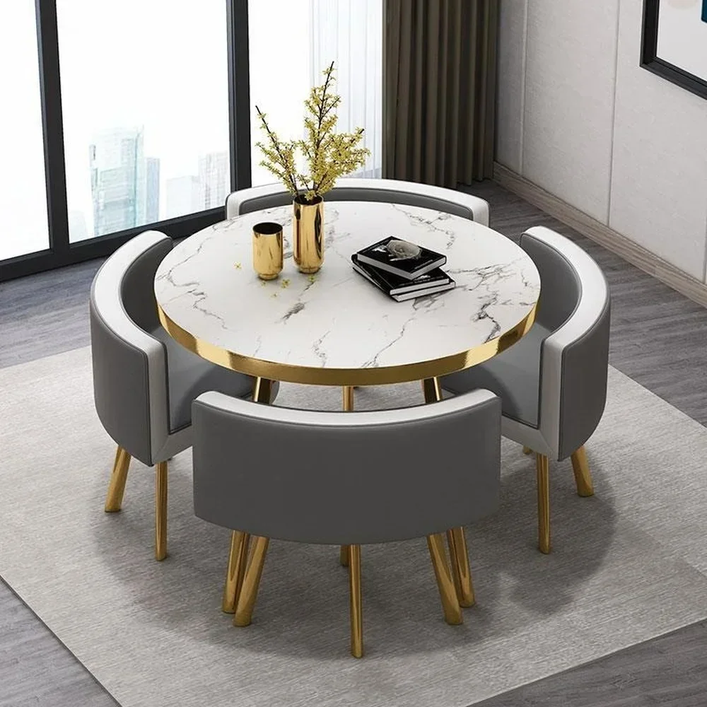 Marble Round 80cm Dining Tables Set 4 Chairs Modern Island Kitchen Table Luxury White Muebles Para El Hogar Apartment Furniture