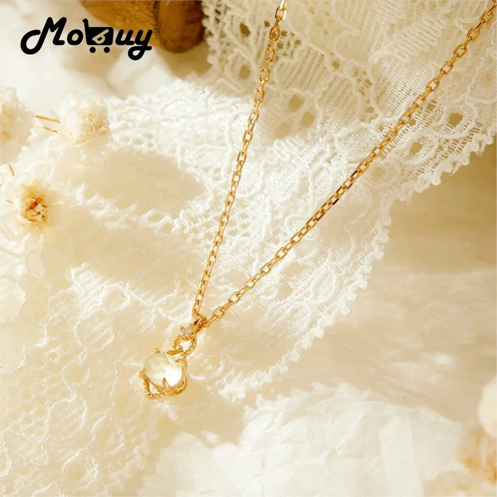 MOBUY خمر الطبيعية Prehnite الأحجار الكريمة قلادة قلادة للنساء رائعة 925 فضة الذهب Vermeil غرامة مجوهرات هدية #1