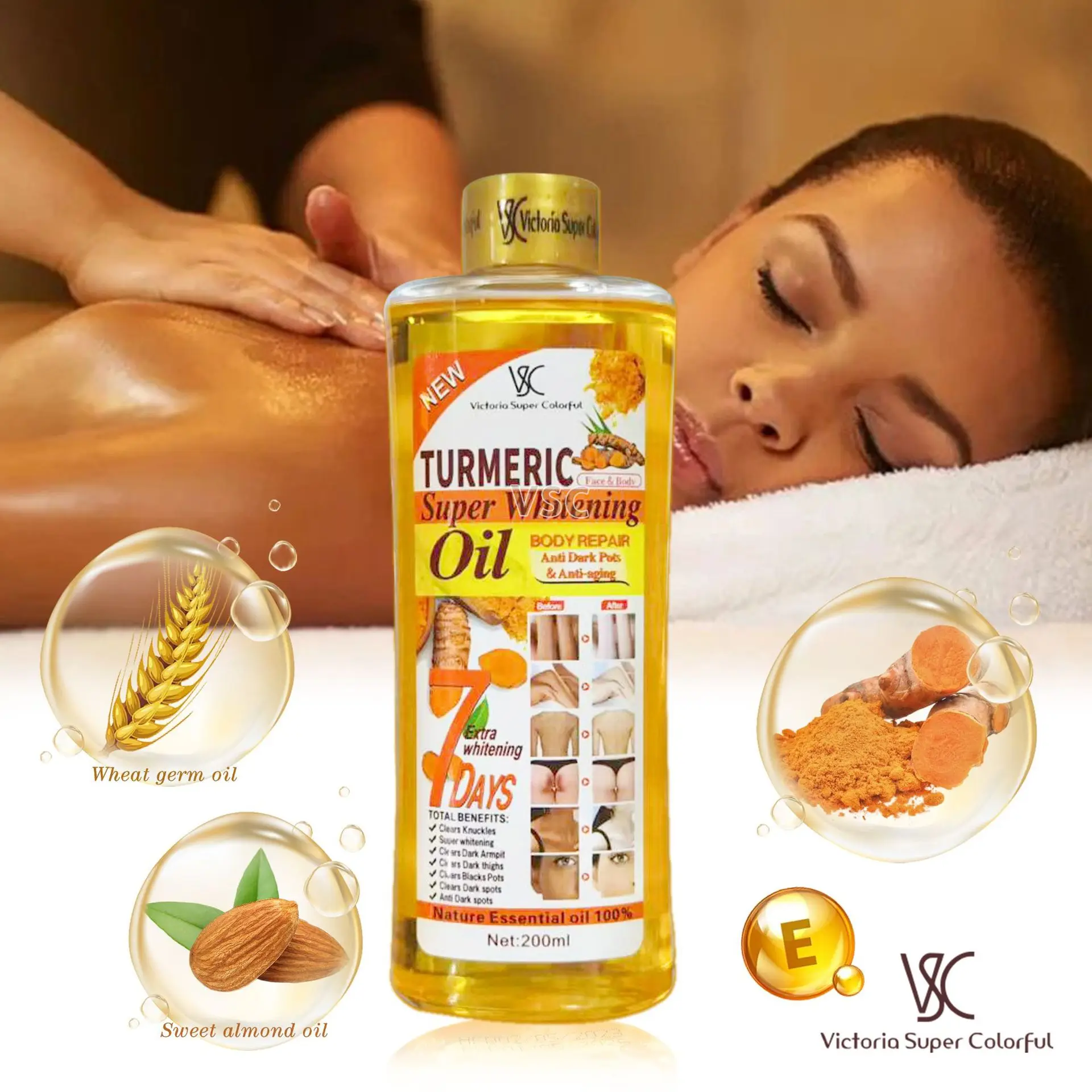 Turmeric Essential Oil Facial Body Massage Oil Moisturizing Diffuser Aromatherapy Brightening Smoothing Body Face Skin Care200ml