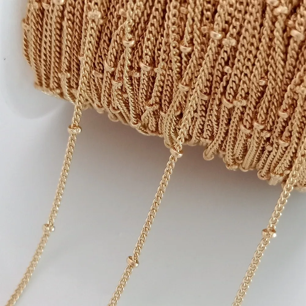 

14K Gold-plated Side Beaded and Interlocking Beaded Chain 1.2mm Semi-finished Loose Chain Necklace Bracelet DIY Accessory