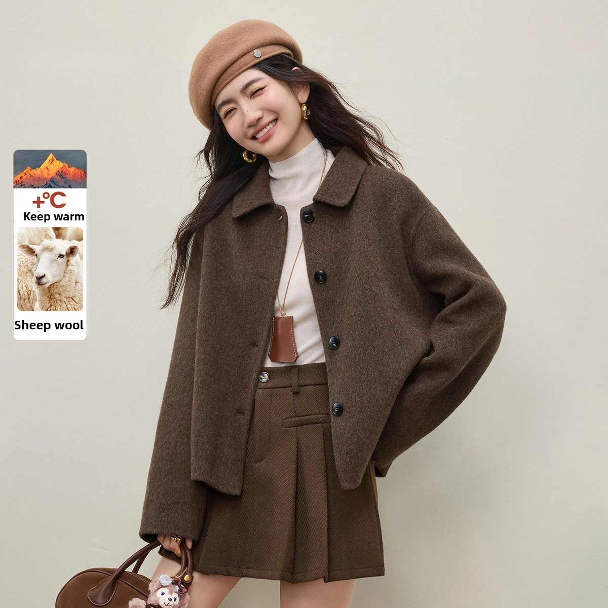 معطف تويد نسائي من SENTUBILA على الوجهين 2025 معطف شتوي من صوف الأغنام للتنقل سترة غير رسمية أنيقة فضفاضة W54OC2733 #1