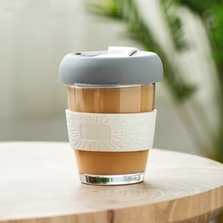 350ml Glass Mugs With Lids Ins Silicone Anti-scald Handheld Coffee Cups Milk Cups Non-slip Glass To-go Cups Portable Gifts