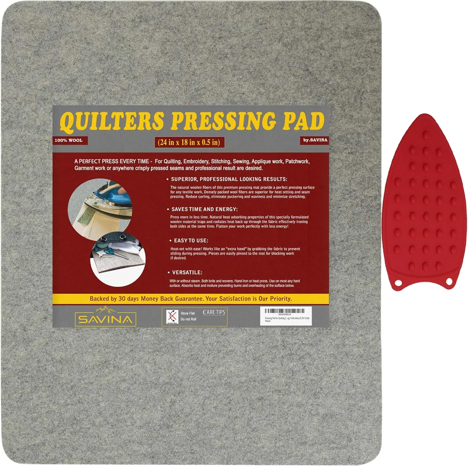 

24x18 Inch Wool Ironing Pad for Quilting and Sewing - 100% New Zealand Felted Wool, Portable and Steam-Friendly