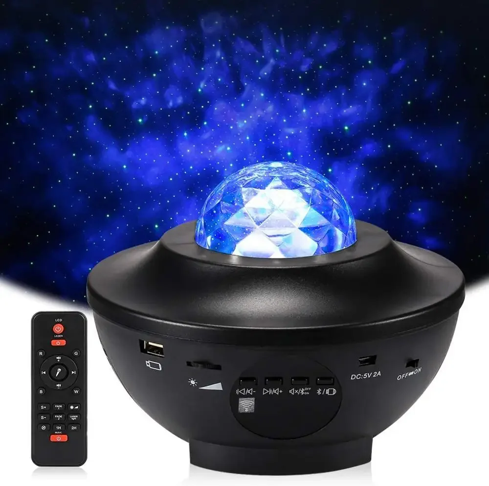 LED Galaxy Projector Ocean Wave Music Player Star Rotating Night Light for Kid Bedroom