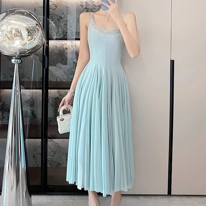 アプリコット V ネックストラップドレス女性ルーズスタイル夏休みヴィンテージエレガント Vestidos ボディコンシックな布女性