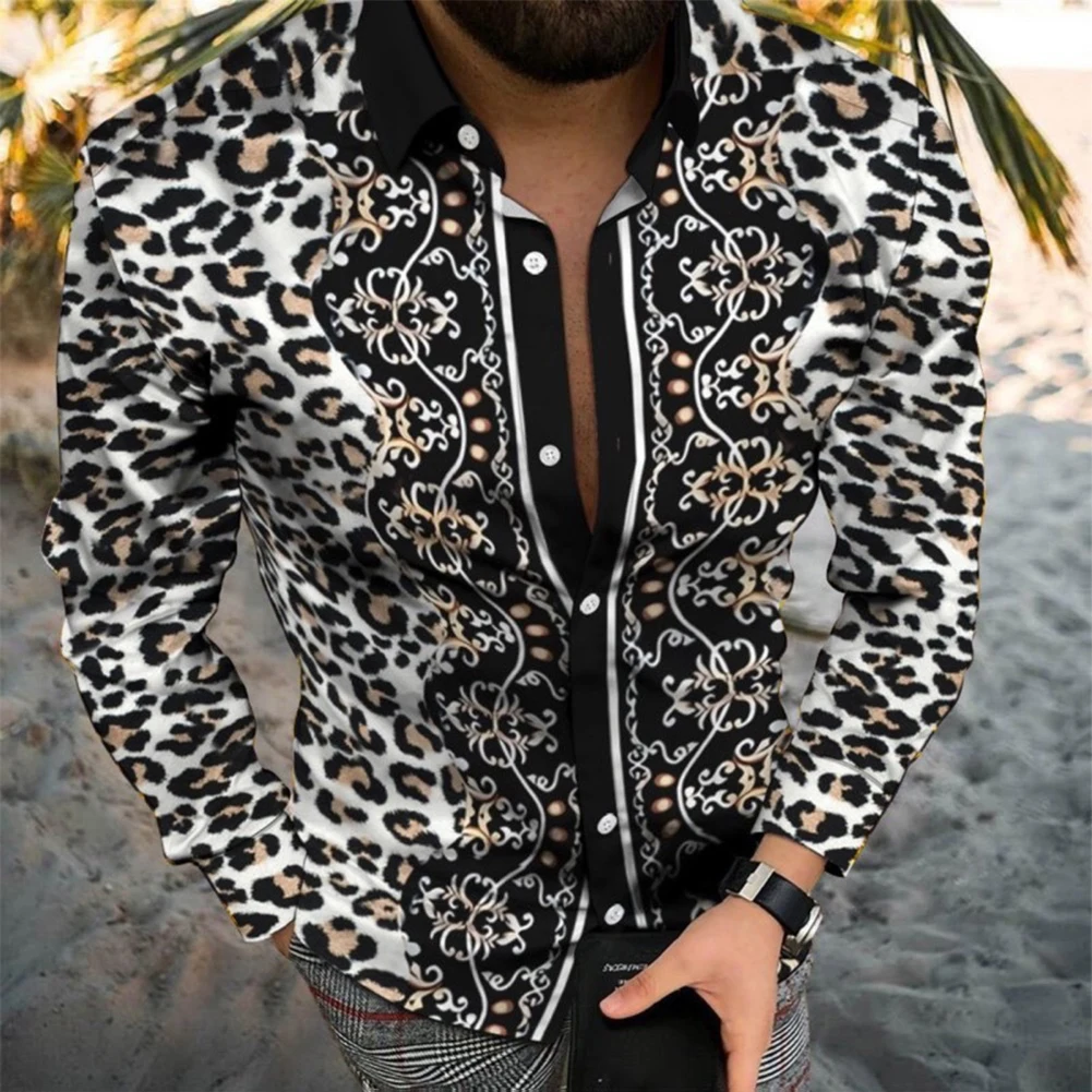 

Leopard Print Button Down Muscle Fitness Baroque Long Sleeve Shirts For Men Party Dress Up Clubwear Party Shirts Male Clothing