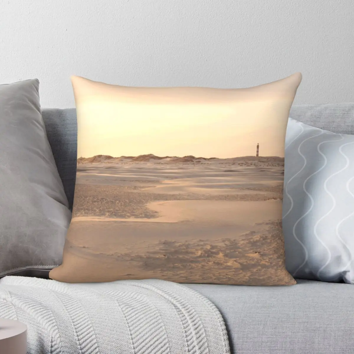 Beach With Lighthouse Pillowcase Polyester Linen Velvet Creative Zip Decor Throw Pillow Case Sofa Cushion Cover