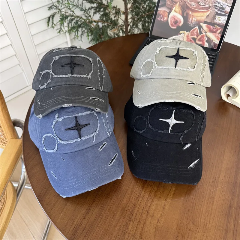 Vintage distressed three-dimensional embroidered cross baseball cap, unisex, all-season sun protection