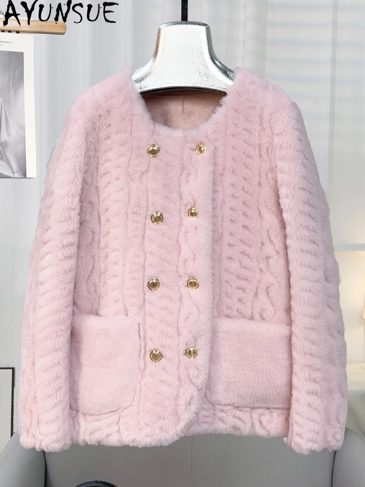 

AYUNSUE 100% Natural Wool Women's Jacket 2025 Winter Lamb Fur Jacket Woman Clothing High Quality Fashion Outerwears Abrigo Mujer