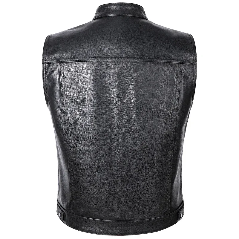 Men's Pu Leather Jacket Vest Motorcycle Motorcycle Zipper Casual Leather Vest Skull Letter Embroidered Leather Vest