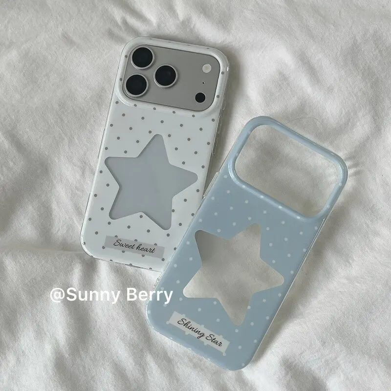 Korean INS Polka Dots White BLue Star Y2K Phone Case For iPhone 17 16 15 14 13 12 11 Pro XR XS X Max 7 8 Plus MINI Y2K Cover view 4
