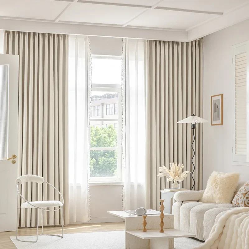 PP1003maternal and infant grade super soft chenille thickened high blackout curtains light French cream style finished product