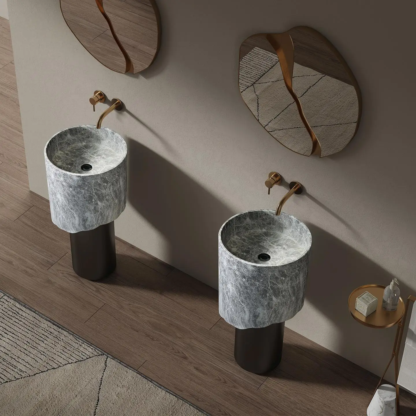 oc-Modern Blue Round Pedestal Sink, Minimalist Freestanding Ceramic Basin, Stain Resistant & Eco-Friendly, Customizable-