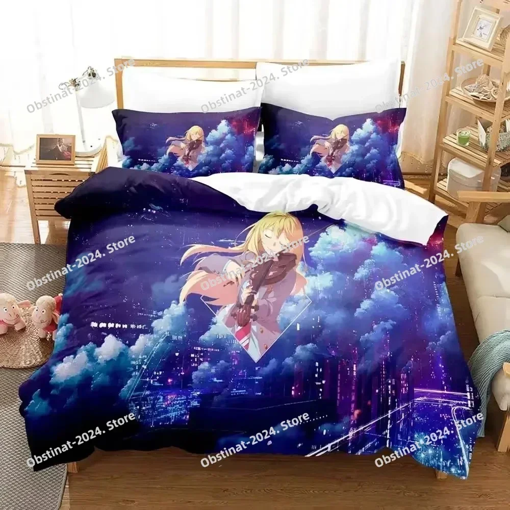 Anime Your Lie in April Bedding Set Print single Comforter Quilt Bed Cover Duvet Cover Pillow Case 3 Pieces Sets Kids Adult Size