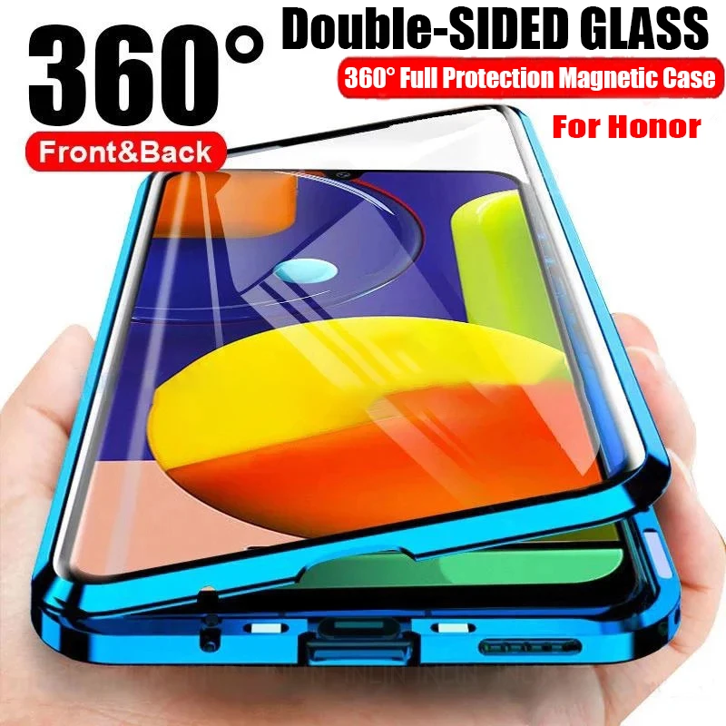 

360° Protection Metal Magnetic Phone Case For HuaWei Honor 20 50 60 70 Pro Nova 5T 6 7 8 9 10 Se 4G 5G Double Sided Glass Cover