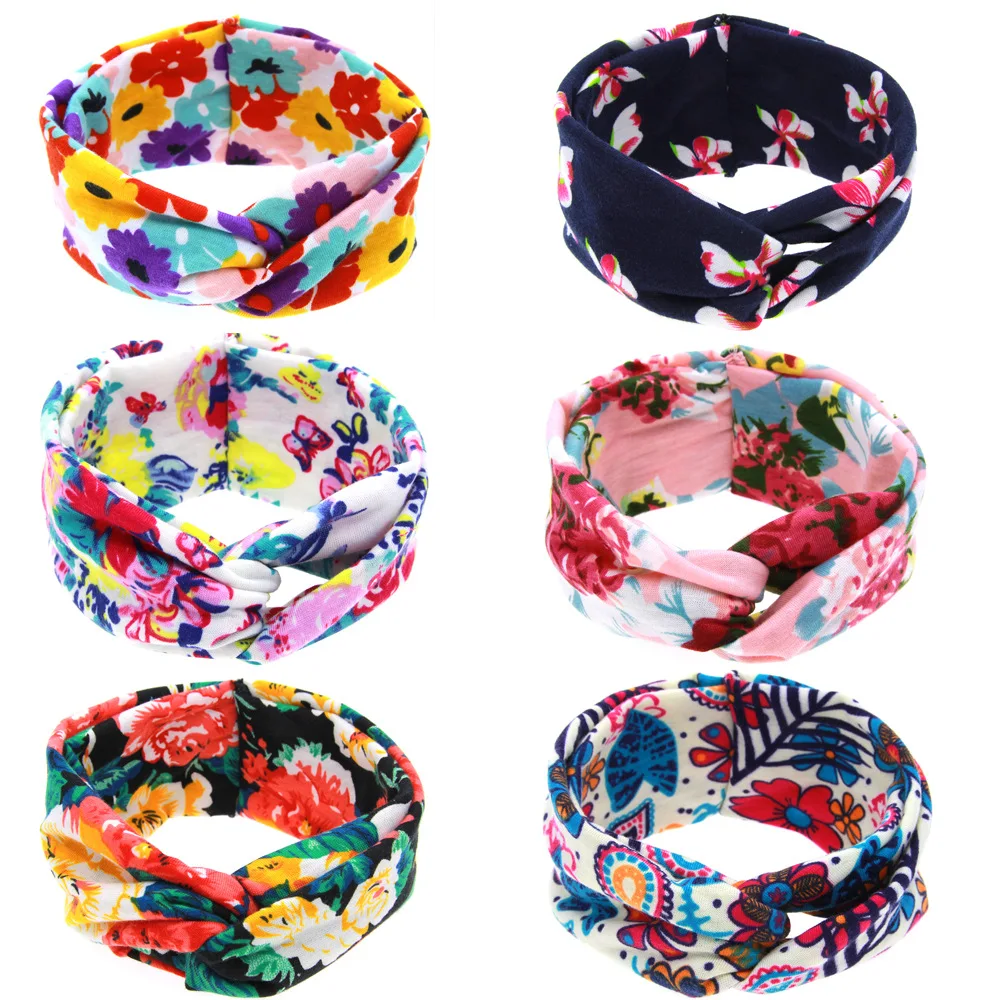 

Fashion 1PCS Baby Girls Printed Flower Headband Cross Knot Kids Newborn Toddler Headwraps Birthday Hair Accessories Photo Props